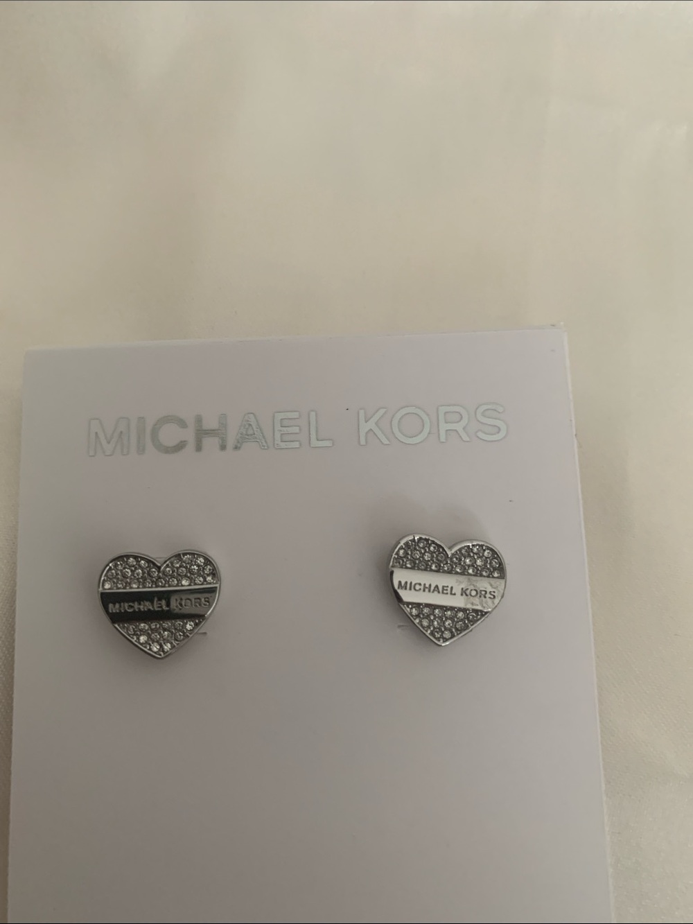 Michael Kors Silver Heart Logo Pave Crystal Stud Earrings